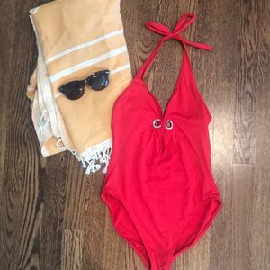 Red Keyhole One-Piece Swim Suit